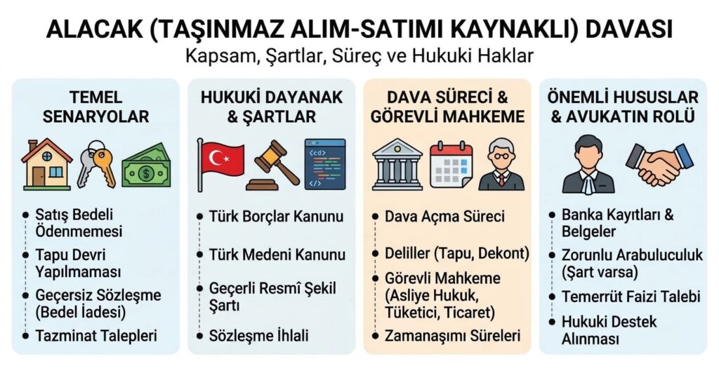 Alacak (Taşınmaz Alım-Satımı Kaynaklı) Davası Nedir? Şartları, Süreci ve Hukuki Yollar
